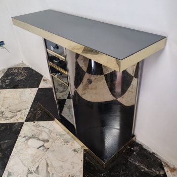 Mirrored console from the 70s with smoked glass and brass edges - Image 5