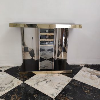 Mirrored console from the 70s with smoked glass and brass edges - Image 6
