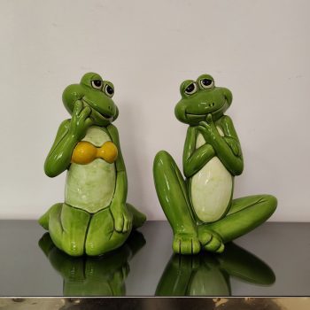 Coppia di rane in ceramica smaltate, firmate C.O. Merito 1981 - vintage