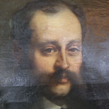 Antico Quadro del XIX Secolo Olio su Tela, Uomo con i Baffi e Pianista di Corte, Made in France - immagine 4