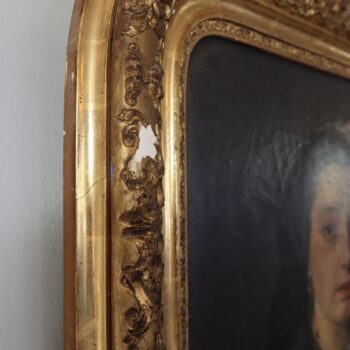 Quadro Antico XIX Secolo, Dipinto Olio su Tela raffigurante una Donna della Corte Di Marseille del '800 - immagine 7