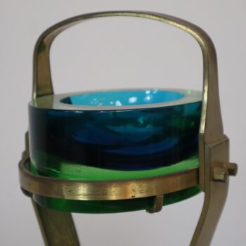 Posacenere italiano in ottone e cristallo di murano verde e blu - anni '60, eccellenti condizioni - immagine 5