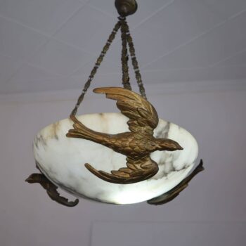 Antique alabaster chandelier with mid-19th century bronze structure and decorations - Image 3