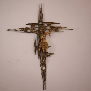 Crocifisso brutalista in bronzo di metà secolo moderno Cristo di Salvador Dalì Italia anni '70 - immagine 3