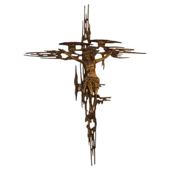 Crocifisso brutalista in bronzo di metà secolo moderno Cristo di Salvador Dalì Italia anni '70