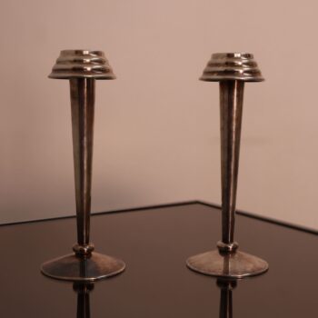 Coppia di candelabri Art Deco in ottone nichelato, Italia, anni '30 - immagine 6