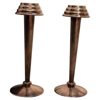 Coppia di candelabri Art Deco in ottone nichelato, Italia, anni '30 - immagine 1
