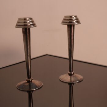 Coppia di candelabri Art Deco in ottone nichelato, Italia, anni '30 - immagine 7