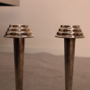 Coppia di candelabri Art Deco in ottone nichelato, Italia, anni '30 - immagine 4