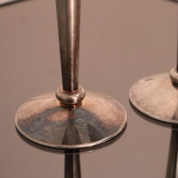 Coppia di candelabri Art Deco in ottone nichelato, Italia, anni '30 - immagine 3