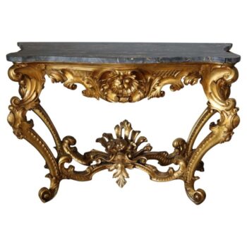Consolle siciliana Luigi XV in legno dorato, marmo Portoro, Italia, metà del XIX secolo