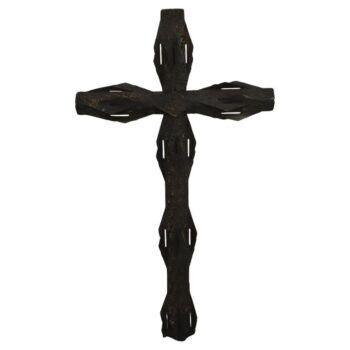 Antico crocifisso gotico italiano in fusione bronzo, scultura dei primi anni del 1900