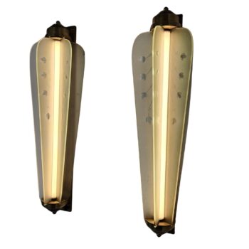 Coppia applique Art Déco francesi in ottone e vetro, anni '30 - immagine 1
