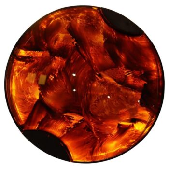 Vassoio rotondo in lucite effetto tartaruga e ottone, Italia, anni 70 - immagine 1