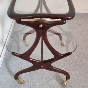 Carrello Bar Italiano in Legno e Ottone con Portariviste, Attribuito a Cesare Lacca, Anni '50 - immagine 5