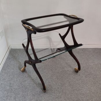 Carrello Bar Italiano in Legno e Ottone con Portariviste, Attribuito a Cesare Lacca, Anni '50 - immagine 4