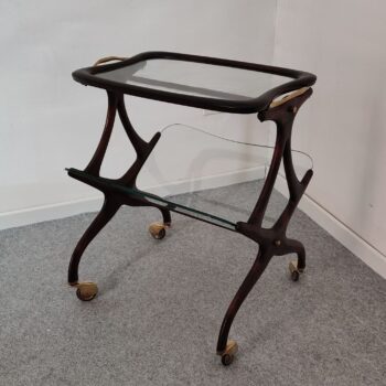 Carrello Bar Italiano in Legno e Ottone con Portariviste, Attribuito a Cesare Lacca, Anni '50 - immagine 3