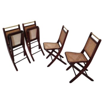 Set quattro pieghevoli ottone e seduta e schienale in paglia di vienna, anni 70 Italy - immagine 1