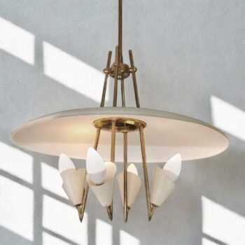 Lampadario in ottone e metallo laccato by Arteluce, Italia, anni 50 - immagine 4