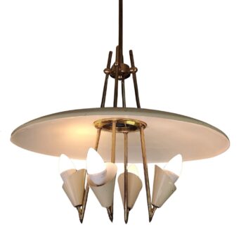 Lampadario in ottone e metallo laccato by Arteluce, Italia, anni 50 - immagine 1