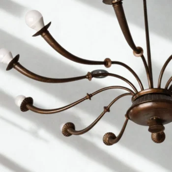 Lampadario a 12 luci in ottone Azucena di Caccia Dominioni, anni '50 - immagine 3