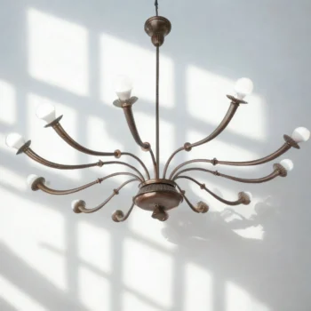 Lampadario a 12 luci in ottone Azucena di Caccia Dominioni, anni '50 - immagine 4