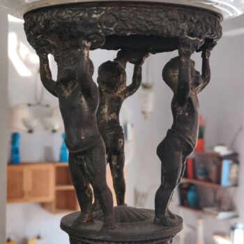 Centrotavola Alzata Liberty in vetro antimonio con putti, Italia 1900 - immagine 2