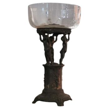 Centrotavola Alzata Liberty in vetro antimonio con putti, Italia 1900 - immagine 1