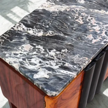 Coppia Comodini art deco con marmo nero, Italia, anni 30, Restaurati - immagine 8