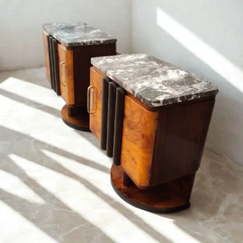 Coppia Comodini art deco con marmo nero, Italia, anni 30, Restaurati - immagine 7