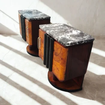Coppia Comodini art deco con marmo nero, Italia, anni 30, Restaurati - immagine 4