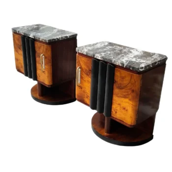 Coppia Comodini art deco con marmo nero, Italia, anni 30, Restaurati