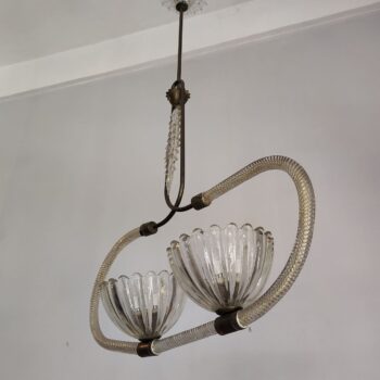 Lampadario in vetro di murano e ottone by Barovier & Toso, Italy, 40s - immagine 3