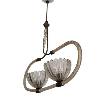 Lampadario in vetro di murano e ottone by Barovier & Toso, Italy, 40s - immagine 1