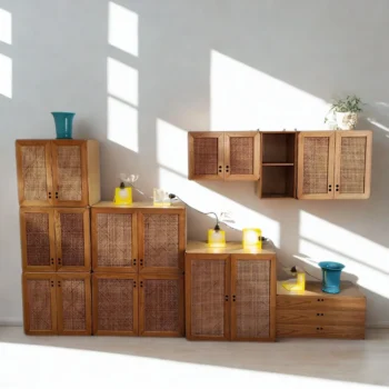 Libreria modulare in legno e rattan by Jan De Vries, anni 70 - immagine 5