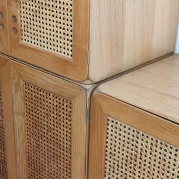 Libreria modulare in legno e rattan by Jan De Vries, anni 70 - immagine 4