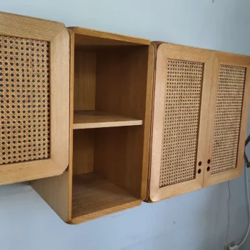 Libreria modulare in legno e rattan by Jan De Vries, anni 70 - immagine 3