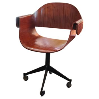 Rara poltrona girevole in legno curvato di Carlo Ratti, Italia, anni '50