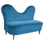 Sofa by Cesare Lacca in turquoise velvet on a neutral white background.