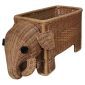 Vintage Italian handwoven rattan elephant magazine rack, front view.