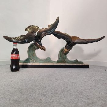 Art Deco Marble Bronze Seagulls Animal Sculpture Decorative, France, 30s - Image 3