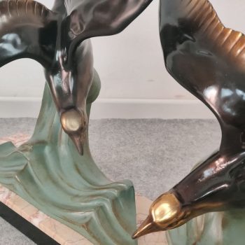 Art Deco Marble Bronze Seagulls Animal Sculpture Decorative, France, 30s - Image 5