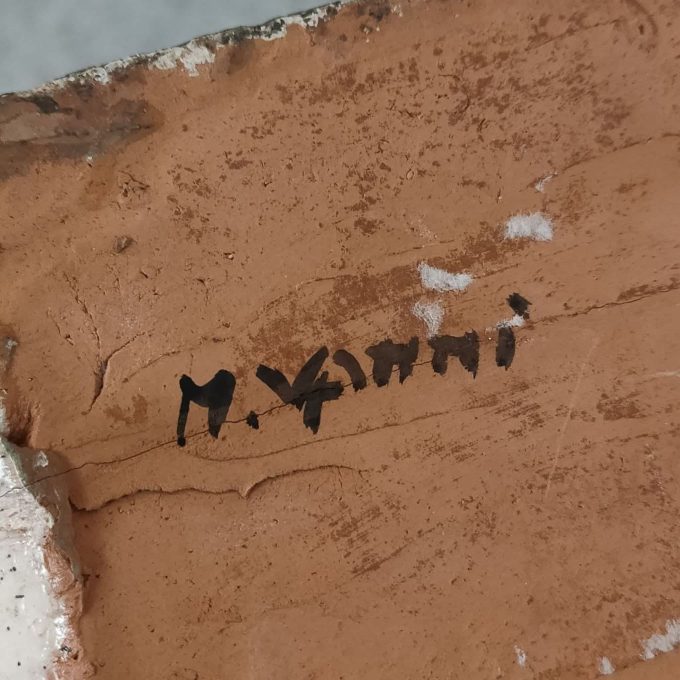M. Vanni signature engraved on the bottom of a decorative terracotta vase, Italy, 1970s