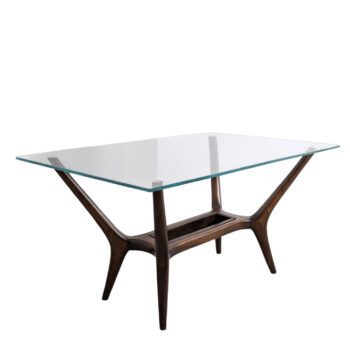 Tavolo da caffè in legno e vetro italiano in stile Ico Parisi, anni 60