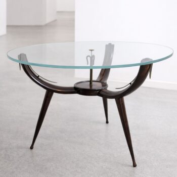 Tavolo da caffè in legno ottone e vetro anni 50 stile Fontana Arte - immagine 3