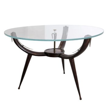 Tavolo da caffè in legno ottone e vetro anni 50 stile Fontana Arte