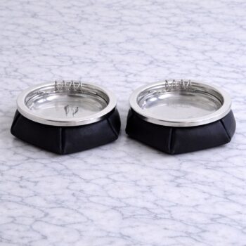 Pair of 1970s Italian ashtrays in black leather and metal - Image 3