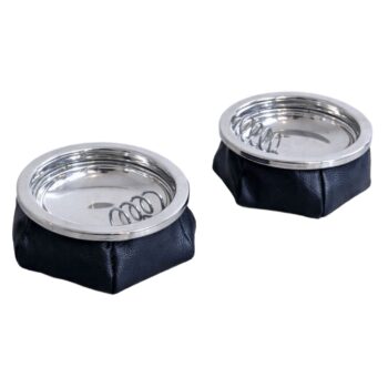 Pair of 1970s Italian ashtrays in black leather and metal - Image 1