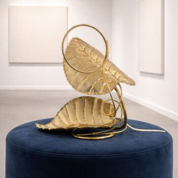 Lampada da tavolo italiana in foglia d'ottone nello stile di Tommaso Barbi, anni '70 - immagine 7