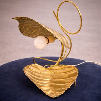 Lampada da tavolo italiana in foglia d'ottone nello stile di Tommaso Barbi, anni '70 - immagine 6